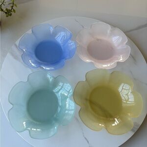 Lot of 4 Vintage Pastel Frosted Glass BOWLS Blue Green Yellow Pink